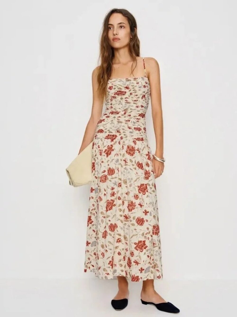NWT Reformation Azure Smocked Midi Dress, Multi-Color Floral Print, Size 6